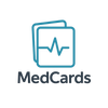Logo of MedCards with a blue card and heartbeat line on a white background
